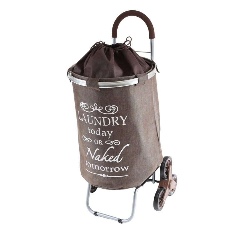 dbest products Stair Climber Laundry Trolley Dolly, Brown Laundry Bag Hamper Basket cart with wheels sorter - Image 1